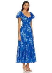 Free People Short Sleeve Sundrenched Maxi Dress In Sapphire Combo