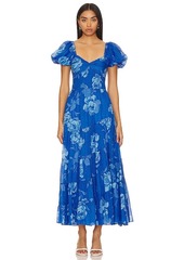 Free People Short Sleeve Sundrenched Maxi Dress In Sapphire Combo