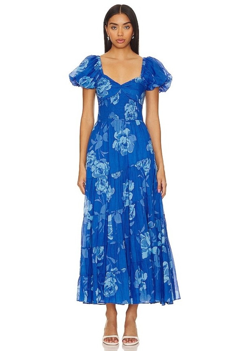 Free People Short Sleeve Sundrenched Maxi Dress In Sapphire Combo