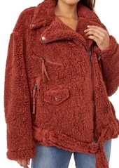 Free People So Cozy Slouchy Fleece Moto Jacket in Spiced Brandy at Nordstrom