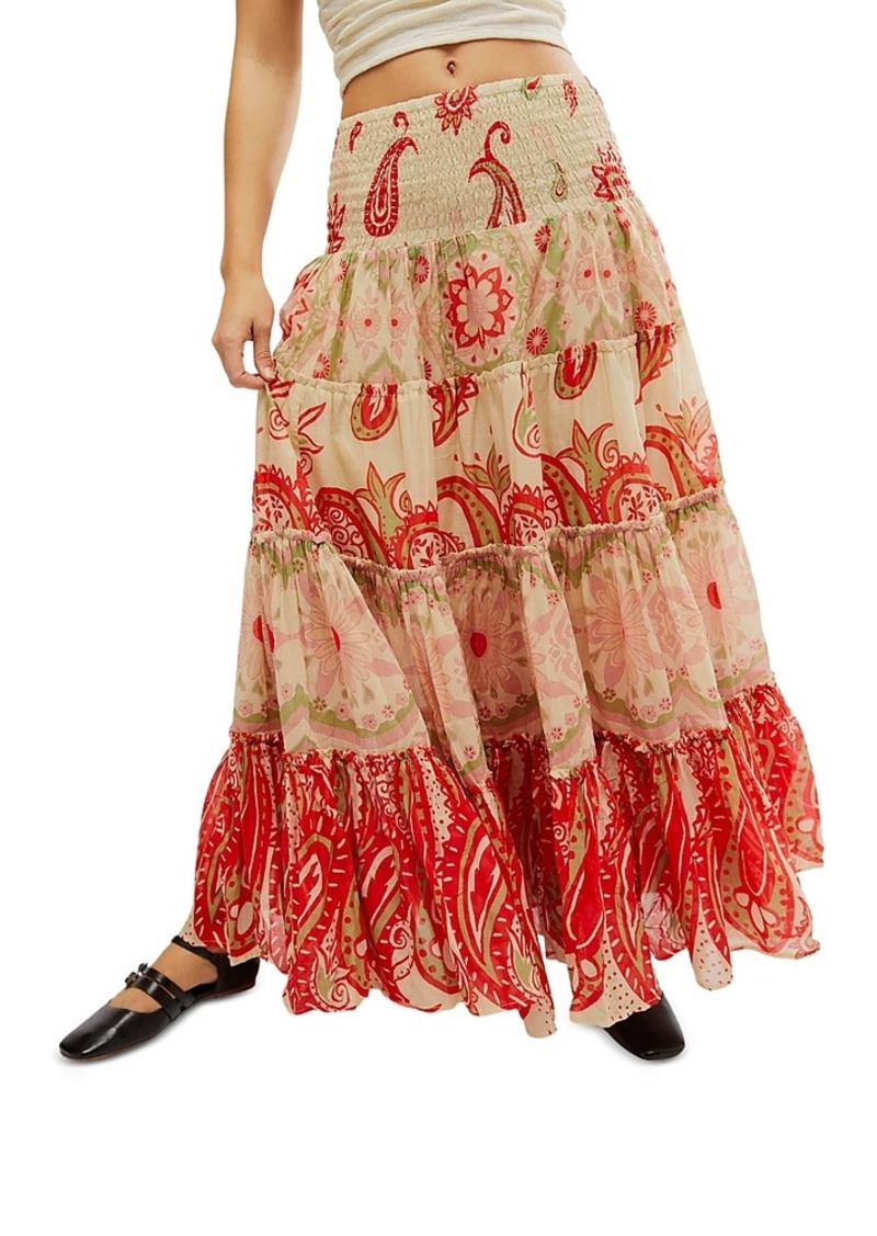 Free People Super Thrills Printed Tiered Maxi Skirt
