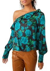 Free People These Nights Floral One-Shoulder Satin Top