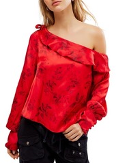 Free People These Nights Floral One-Shoulder Satin Top
