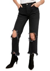 Free People We the Free Maggie Distressed Straight Leg Jeans in Washed Black at Nordstrom