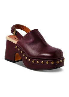 Free People Women's Autumn Square Toe Studded & Faux Fur Trim High Heel Platform Clogs