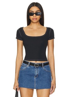 Free People X Intimately FP End Game Pointelle Baby Tee In Black