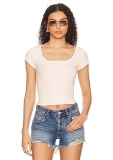 Free People X Intimately FP End Game Pointelle Baby Tee In Peach Dust