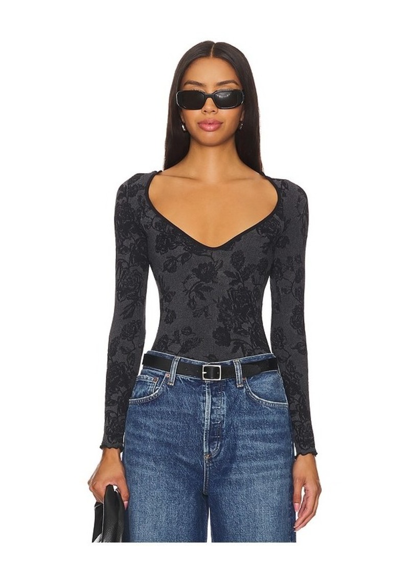 Free People x Intimately FP Send Love Long Sleeve Bodysuit In Black