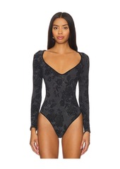 Free People x Intimately FP Send Love Long Sleeve Bodysuit In Black