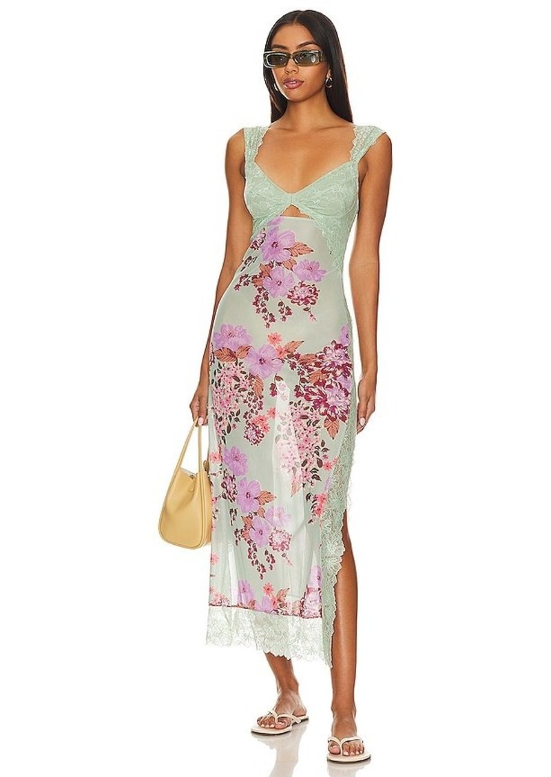 Free People x Intimately FP Suddenly Fine Maxi Slip Dress In Sage Combo