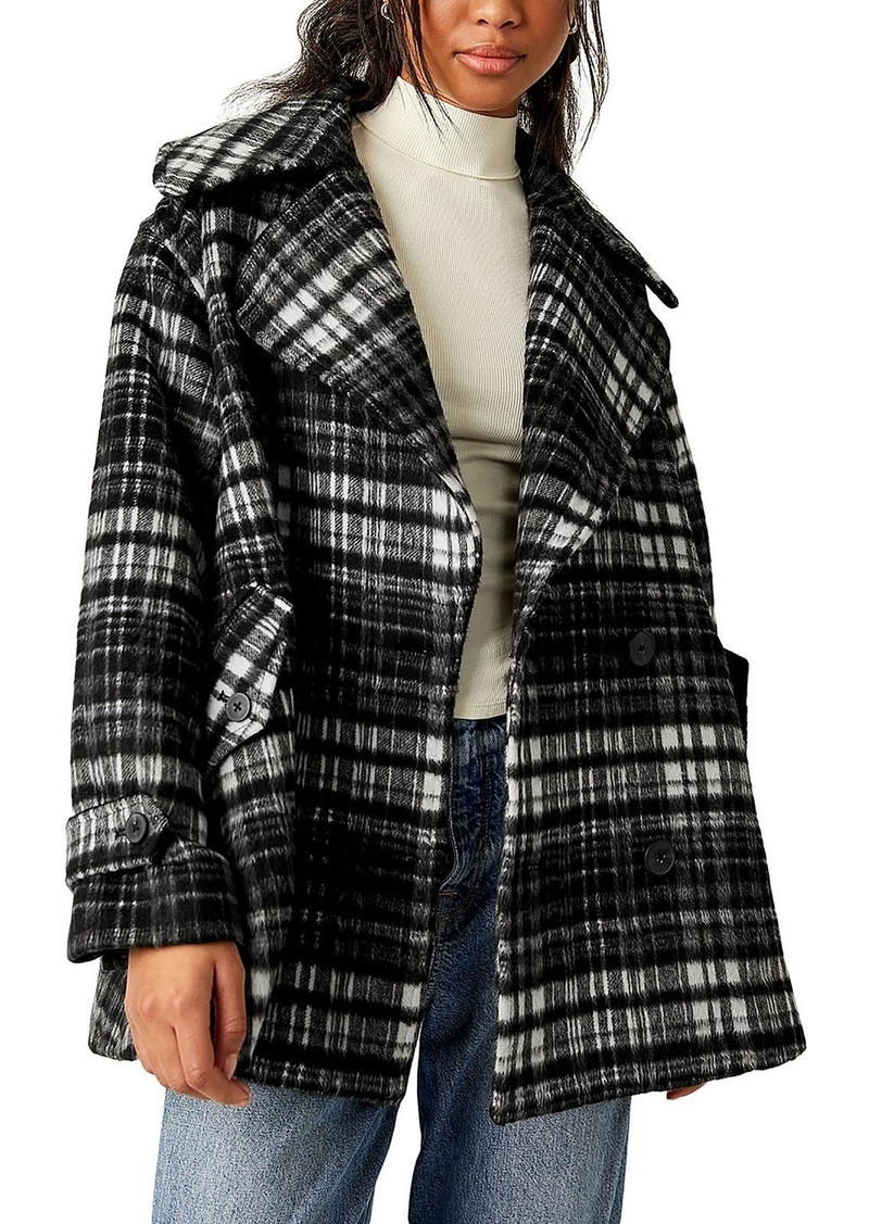 Free People Highlands Womens Wool Blend Plaid Pea Coat