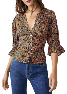 Free People I Found You Womens Floral Button Front Blouse