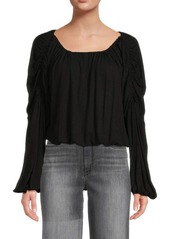 Free People In A Dream Ruched Linen Blend Top