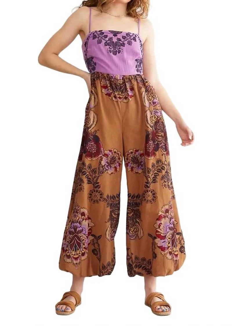 Free People Indio Sun Wide Leg Jumpsuit In Golden Combo