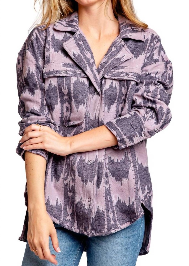 Free People Izzie Cargo Jacquard Shacket In Purple Combo