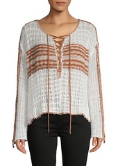 Free People ​Lace-Up Cotton-Blend Sweater