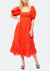 Free People Let’S Be Friends Puff Sleeve Midi Dress - S