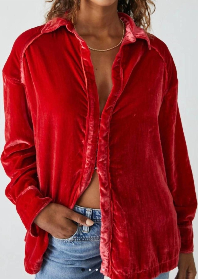 Free People Marianne Velvet Shirt In Fiery Red