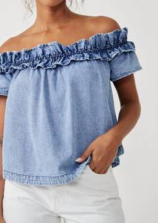 Free People Off The Shoulder Jean Top In Bleach Out