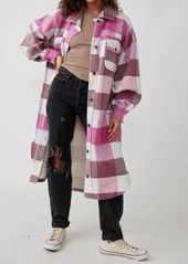 Free People Plaid Long Jacket In Sage Combo