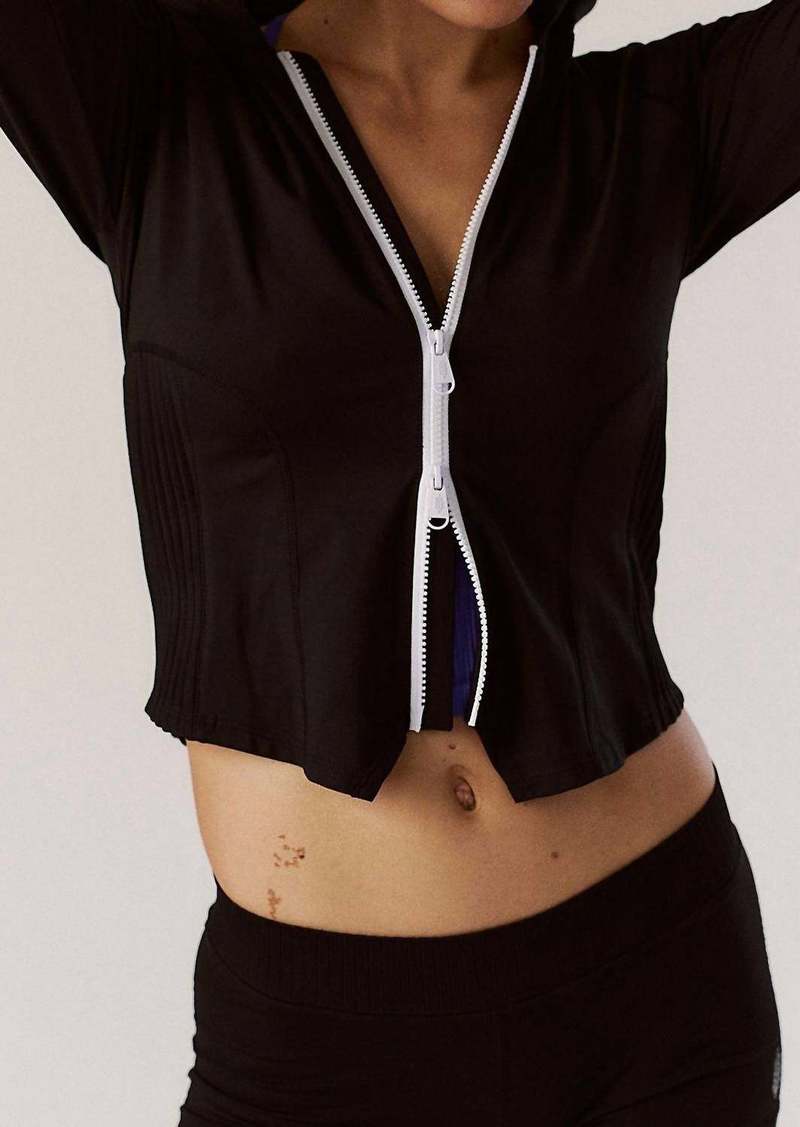 Free People Playing For Keeps Zip Up Top In Black Combo