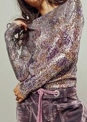Free People Printed Gold Rush Long Sleeve In Lilac Combo