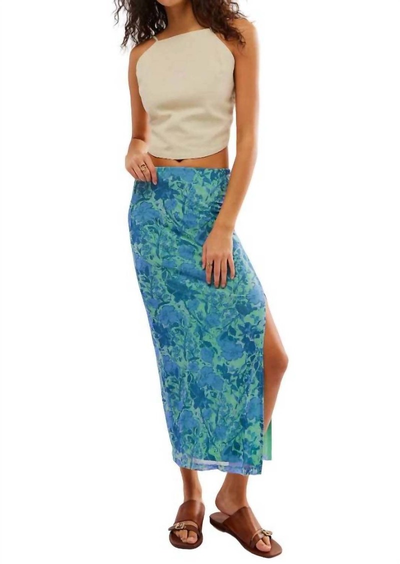 Free People Rosalie Mesh Midi Skirt In Teal Combo