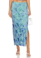 Free People Rosalie Mesh Midi Skirt In Teal Combo Floral