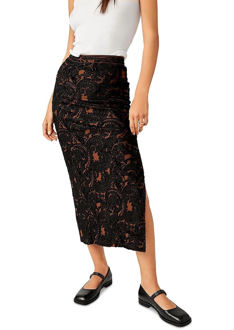 Free People Rosalie Womens Velvet Side Slit Maxi Skirt