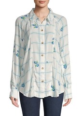 Free People Windowpane Check Floral Shirt