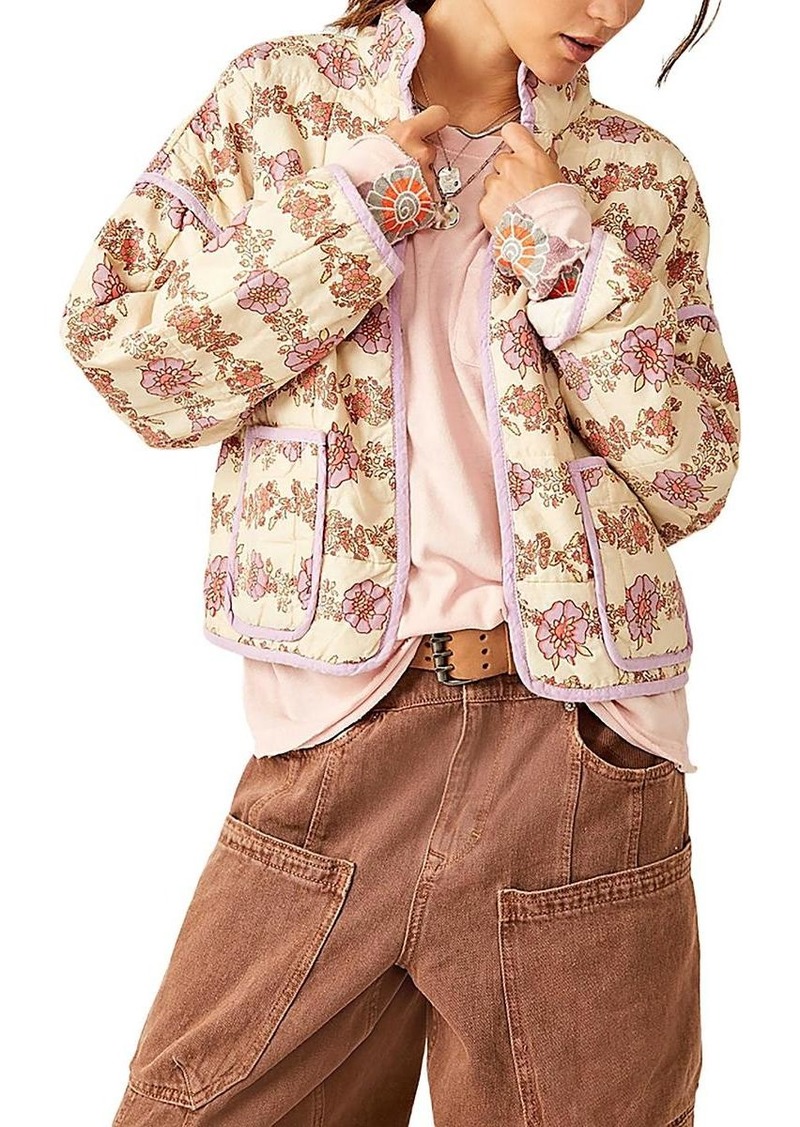 Free People Womens Cotton Floral Print Quilted Coat