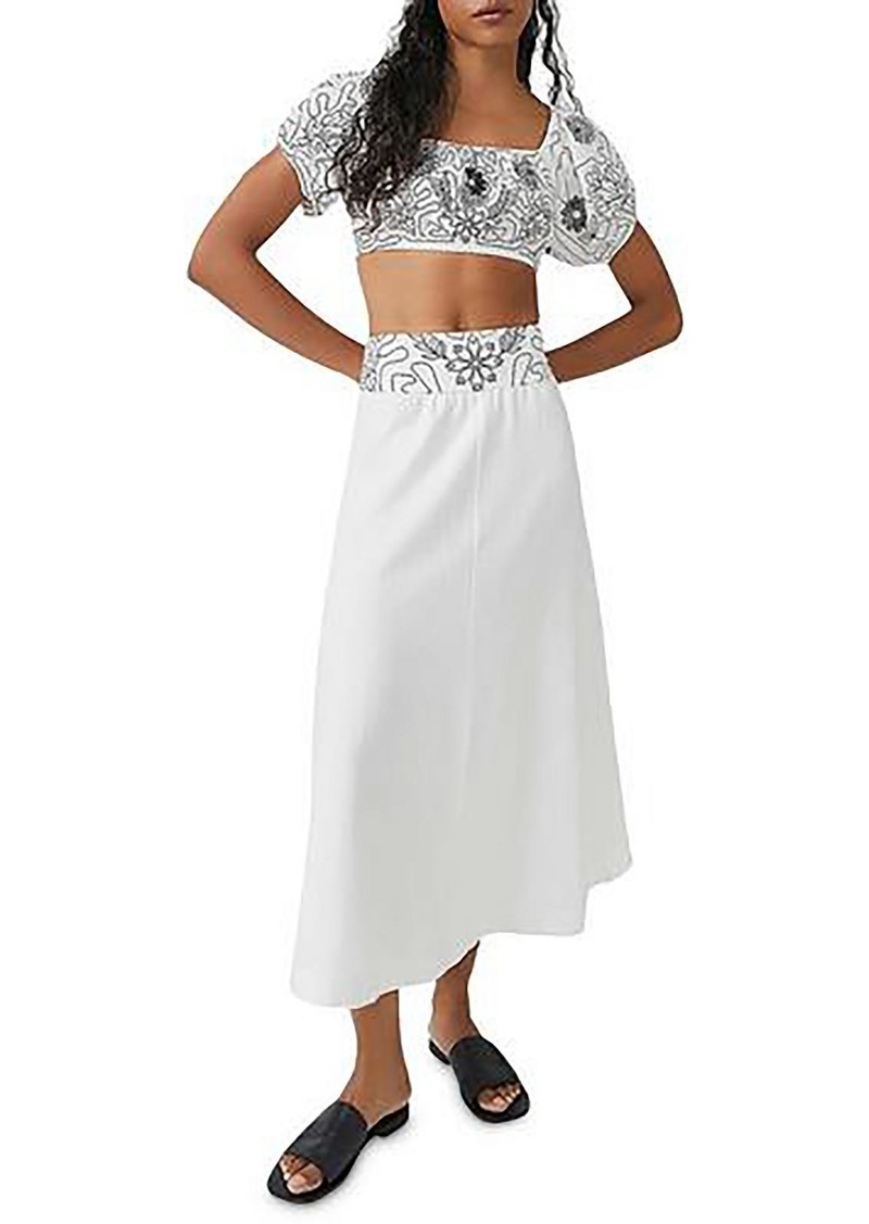 Free People Womens Embroidered Long Maxi Skirt