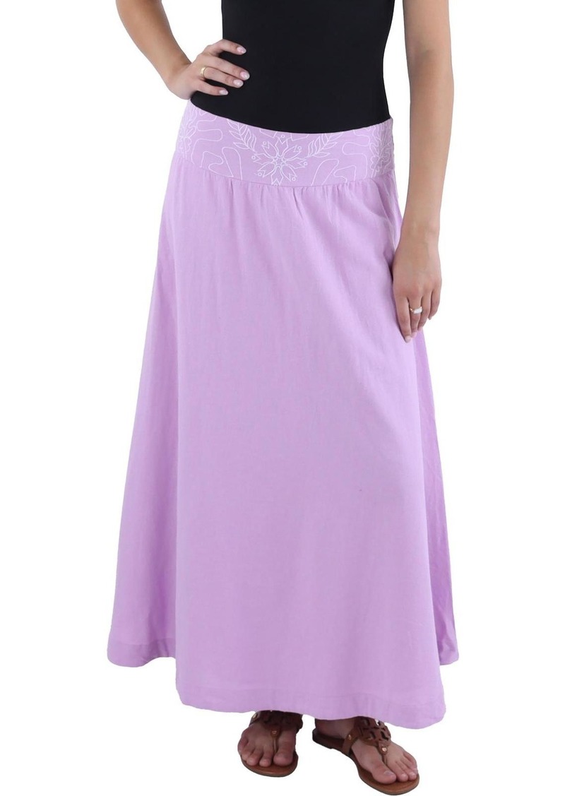 Free People Womens Embroidered Long Maxi Skirt