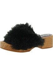 Free People Womens Faux Fur Wood Slide Sandals