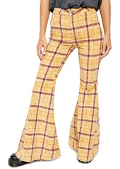 Free People Just Float on Flare High Waist Corduroy Pants in Mustard Plaid at Nordstrom