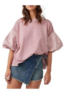 Free People Womens Puff Sleeve Solid Blouse
