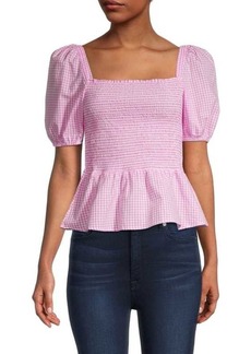 French Connection Artina Smocked Gingham Peplum Top