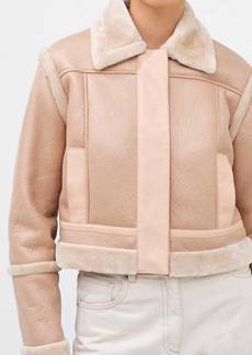 French Connection Belen Faux Fur L/s Crop Jacket In Toasted Almond