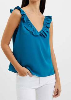 French Connection Crepe Ruffle Top In Ocean Depth
