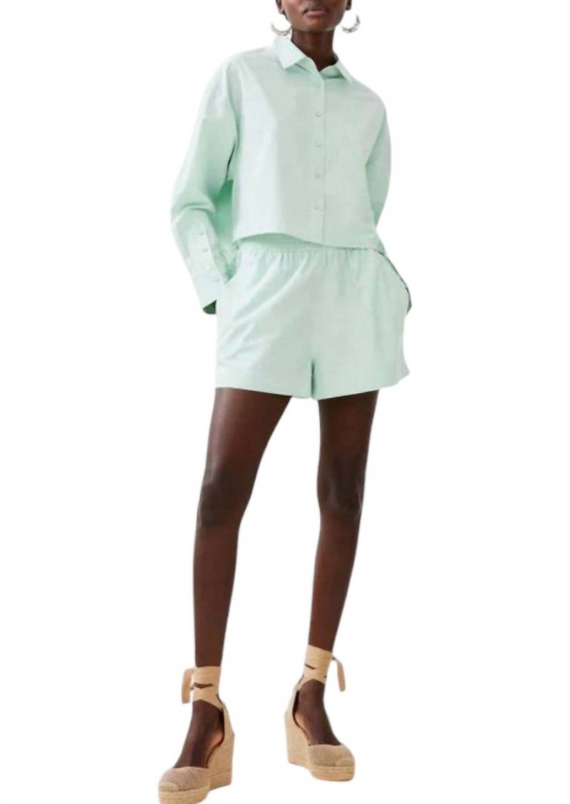 French Connection Cropped Poplin Shirt In Subtle Green