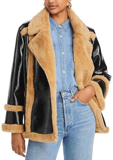 French Connection Filpa Womens Faux Shearling Trim Heavy Trucker Jacket