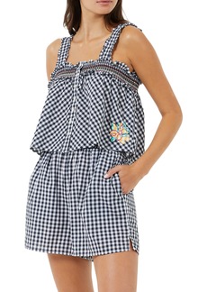 French Connection Adla Gingham Smocked Top in Marine-Linen White Multi at Nordstrom Rack