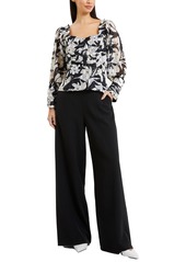 French Connection Ally Dinah Floral Long Sleeve Clipped Chiffon Blouse in 01-Blackout at Nordstrom Rack