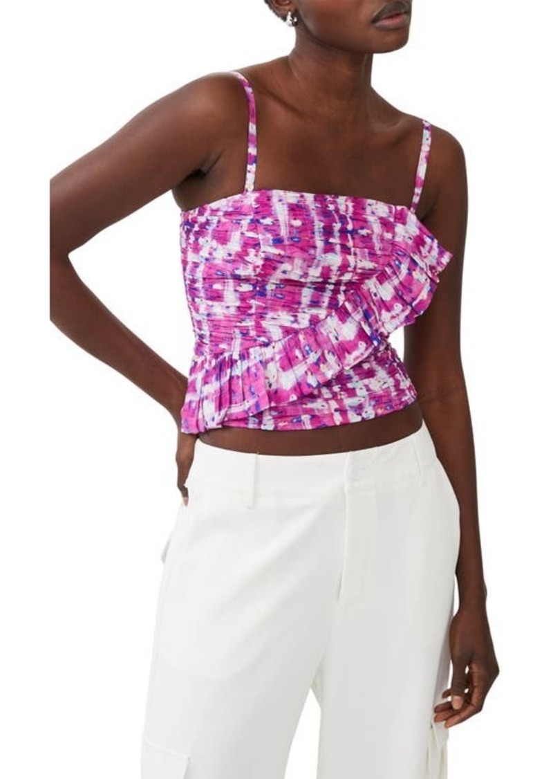 French Connection Aria Faris Print Ruched Ruffle Crop Camisole