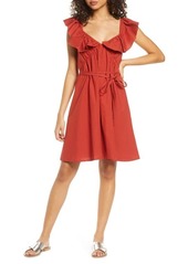 French Connection Azaa Poplin Flutter Sleeve Dress in Red Orchre at Nordstrom