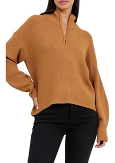French Connection Babysoft Blouson Sleeve Half Zip Sweater in Tobacco Brown at Nordstrom Rack
