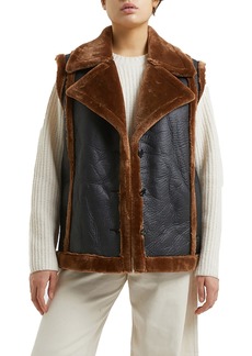 French Connection Belen Faux Fur Trim Faux Leather Vest in Blackout/T at Nordstrom Rack