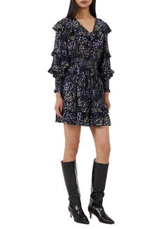 French Connection Birgin Colette Long Sleeve Crepe Tiered Minidress in Utility Blue at Nordstrom Rack