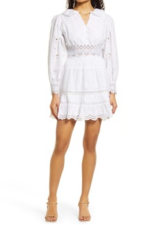 French Connection Broderie Long Sleeve Cotton Shirtdress in Linen White at Nordstrom