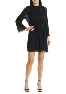 French Connection Callie Embellished Plissé Long Sleeve Dress in Blackout at Nordstrom Rack